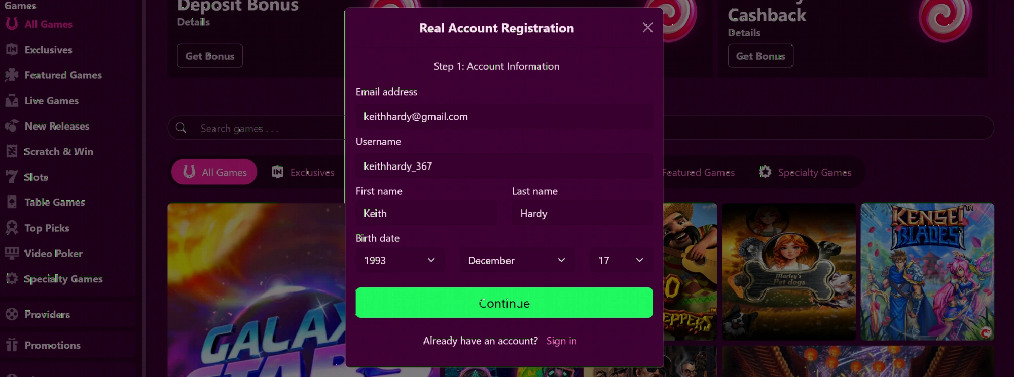 Candyland Casino registration and verification process